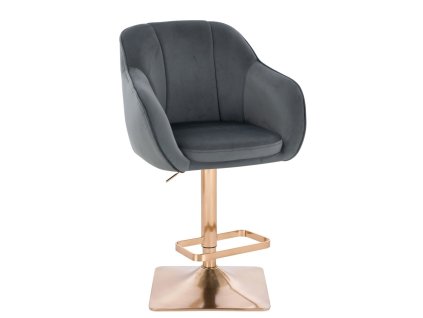 Barová židle AVOLA VELUR na zlaté hranaté podstavě - tmavě šedá