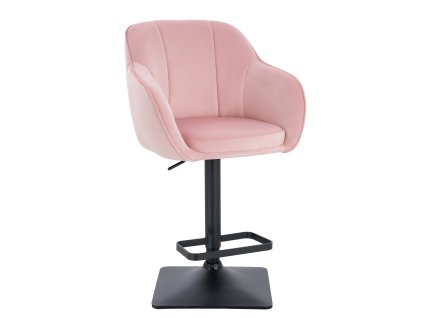 Barová židle AVOLA VELUR na černé hranaté podstavě - světle růžová