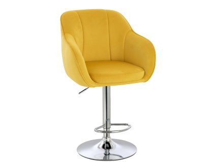 Barová židle AVOLA VELUR na stříbrném talíři - žlutá