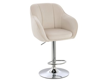 Barová židle AVOLA VELUR na stříbrném talíři - krémová