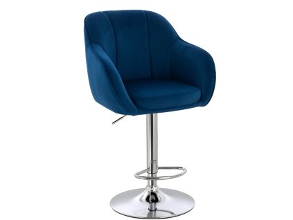 Barová židle AVOLA VELUR na stříbrném talíři - modrá