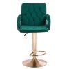 Barová židle BOSTON VELUR na zlatém talíři - zelená velur na zlatem taliri zelena