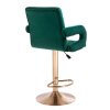 Barová židle BOSTON VELUR na zlatém talíři - zelená