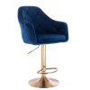 Barová židle ANDORA VELUR na zlatém talíři - modrá