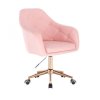 Křeslo ANDORA na zlaté podstavě s kolečky - světle růžové