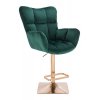 Barové křeslo AURORA VELUR na zlaté hranaté podstavě - zelené