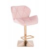 Barová židle MILANO VELUR na zlaté hranaté podstavě - světle růžová