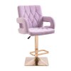 Barová židle  BOSTON VELUR na zlaté hranaté podstavě - levandule