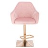Barová židle ANDORA VELUR na zlaté hranaté podstavě - světle růžová