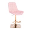 Barová židle PARIS VELUR na zlaté hranaté podstavě - světle růžová