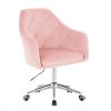 Křeslo ROMA VELUR na stříbrné podstavě s kolečky - světle růžové