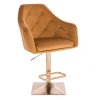 Barová židle ANDORA VELUR na zlaté hranaté podstavě - medová