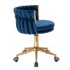Židle LYON VELUR na zlaté podstavě s kolečky - modrá