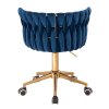 Židle LYON VELUR na zlaté podstavě s kolečky - modrá