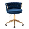 Židle LYON VELUR na zlaté podstavě s kolečky - modrá