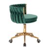 Židle LYON VELUR na zlaté podstavě s kolečky - zelená