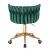 Židle LYON VELUR na zlaté podstavě s kolečky - zelená