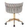 Židle LYON VELUR na zlaté podstavě s kolečky - světle šedá