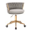 Židle LYON VELUR na zlaté podstavě s kolečky - světle šedá
