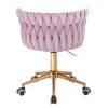 Kosmetická židle LYON VELUR na zlaté podstavě s kolečky - levandule