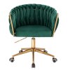 Židle NORDEN VELUR na zlaté podstavě s kolečky - zelená