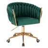 Židle NORDEN VELUR na zlaté podstavě s kolečky - zelená