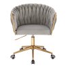 Kosmetické křeslo NORDEN VELUR na zlaté podstavě s kolečky - světle šedé