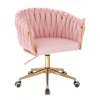 Kosmetické křeslo NORDEN VELUR na zlaté podstavě s kolečky - růžové