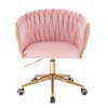 Židle NORDEN VELUR na zlaté podstavě s kolečky - růžová