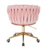 Židle NORDEN VELUR na zlaté podstavě s kolečky - růžová
