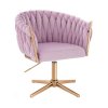 Kosmetické křeslo NORDEN VELUR na zlatém kříži - levandule