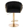 Barová židle NORDEN VELUR na zlatém talíři - černá