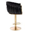 Barová židle NORDEN VELUR na zlatém talíři - černá