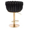 Barová židle NORDEN VELUR na zlatém talíři - černá