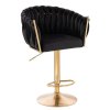 Barová židle NORDEN VELUR na zlatém talíři - černá