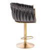 Barová židle NORDEN VELUR na zlatém talíři - tmavě šedá