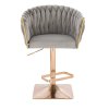 Barová židle NORDEN VELUR na zlaté hranaté podstavě - světle šedá