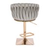 Barová židle NORDEN VELUR na zlaté hranaté podstavě - světle šedá