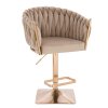 Barová židle NORDEN VELUR na zlaté hranaté podstavě - latte