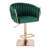 Barová židle NORDEN VELUR na zlaté hranaté podstavě - zelená