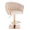 Barová židle NORDEN VELUR na zlaté hranaté podstavě - krémová