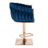 Barová židle NORDEN VELUR na zlaté hranaté podstavě - modrá