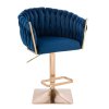 Barová židle NORDEN VELUR na zlaté hranaté podstavě - modrá