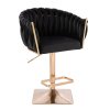 Barová židle NORDEN VELUR na zlaté hranaté podstavě - černá