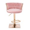 Barová židle LYON VELUR na zlaté hranaté podstavě - světle růžová