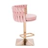 Barová židle LYON VELUR na zlaté hranaté podstavě - světle růžová