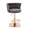 Barová židle LYON VELUR na zlaté hranaté podstavě - tmavě šedá