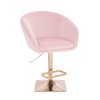 Barová židle VENICE VELUR na zlaté hranaté podstavě - světle růžová