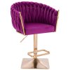 Barová židle NORDEN VELUR na zlaté hranaté podstavě - fuchsie