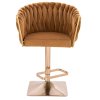 Barová židle NORDEN VELUR na zlaté hranaté podstavě - medová